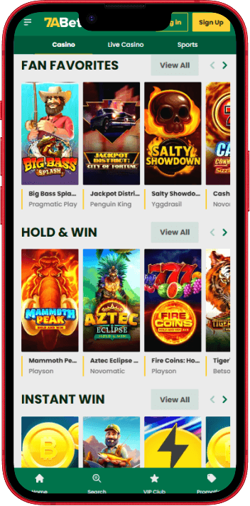 7aBet casino game lobby with slots
